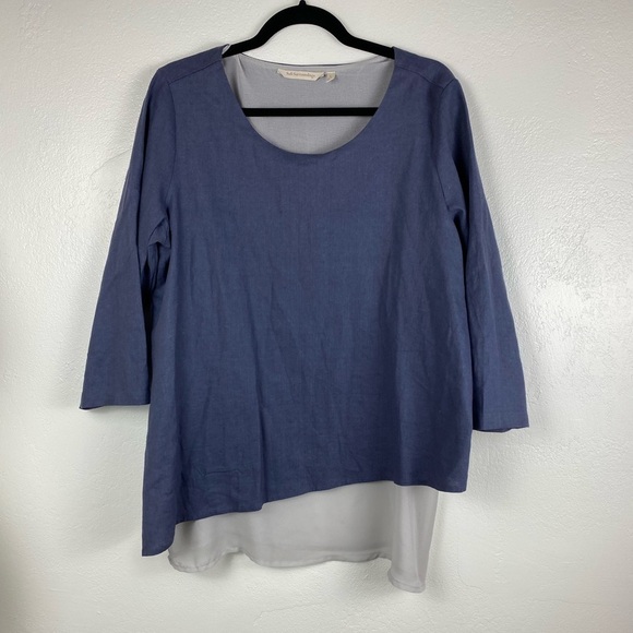 Soft Surroundings Linen Blend Blue Purple Long Sleeve Top Women’s size Large - Picture 1 of 11